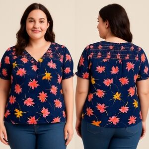 Daniel Rainn Floral Smocked Peasant Top – Size 1X